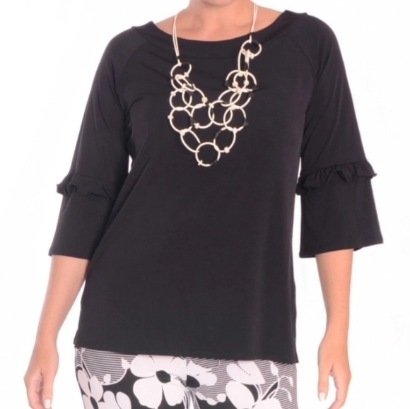 Nwt - Fashque Ruffle 3/4 Sleeve Tunic Top Size L. - Picture 1 of 6